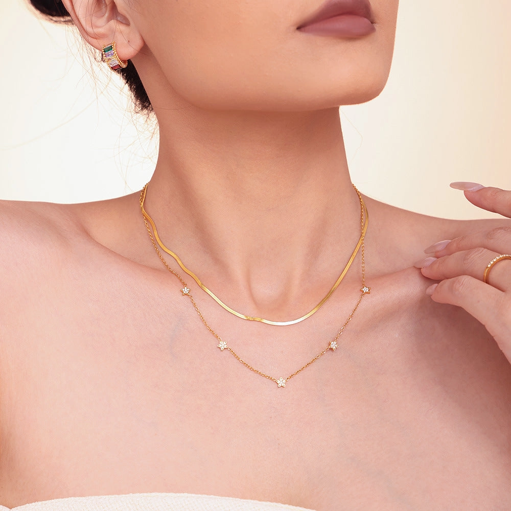 Wholesale Mili ins five-pointed star inlaid with zircon small diamond star clavicle necklace