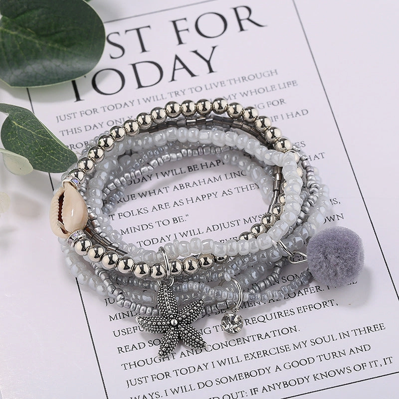 Wholesale Millet Bead String Elastic Multi-layer Shell Bracelet