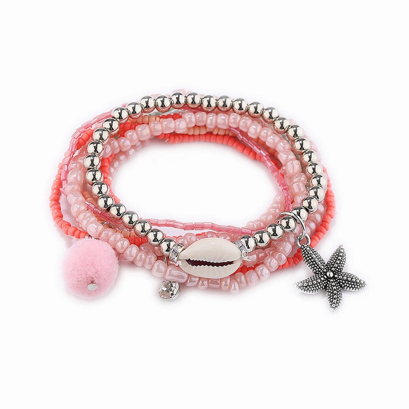 Wholesale Millet Bead String Elastic Multi-layer Shell Bracelet