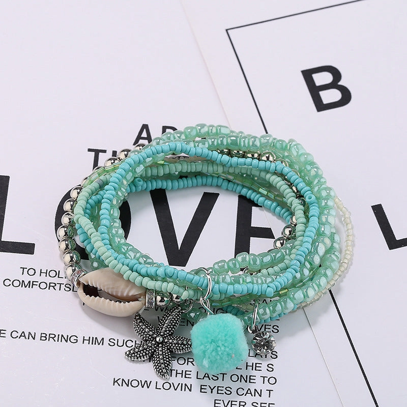 Wholesale Millet Bead String Elastic Multi-layer Shell Bracelet