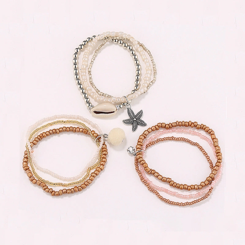 Wholesale Millet Bead String Elastic Multi-layer Shell Bracelet