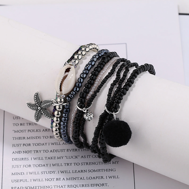Wholesale Millet Bead String Elastic Multi-layer Shell Bracelet