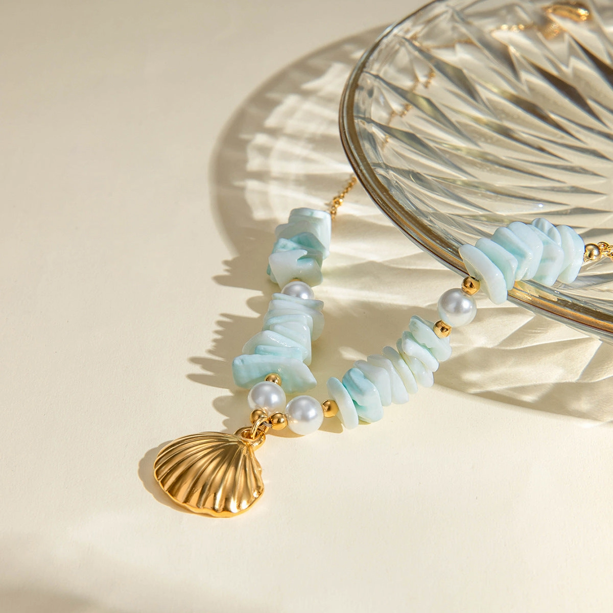 Wholesale Mint Green Pearl Shell 18k Stainless Steel Necklace