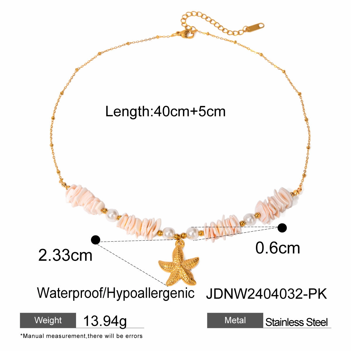 Wholesale Mint Green Pearl Shell 18k Stainless Steel Necklace