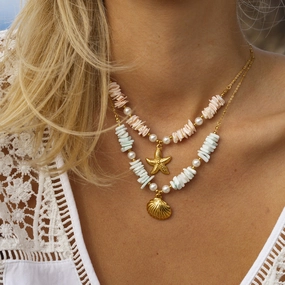 Wholesale Mint Green Pearl Shell 18k Stainless Steel Necklace