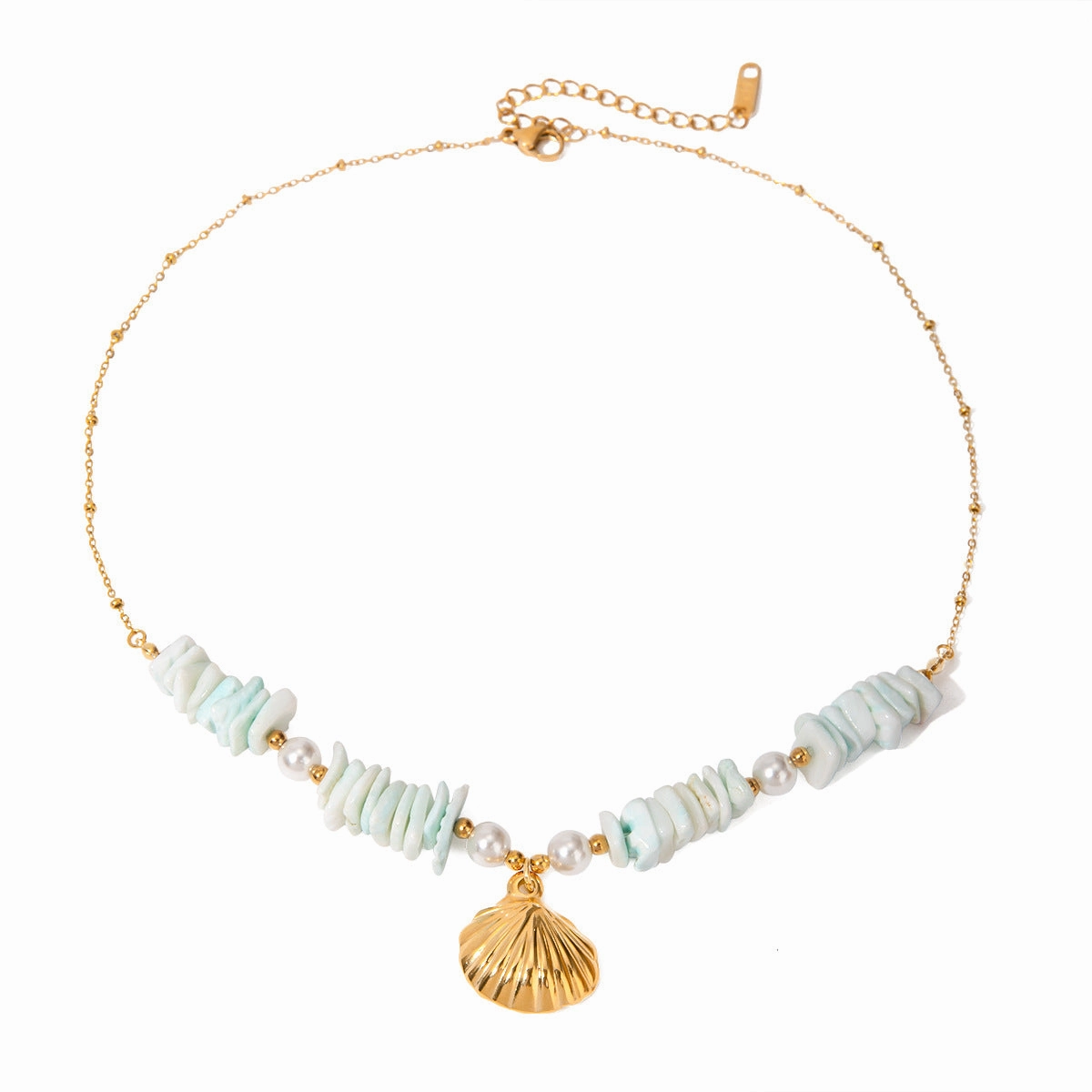 Wholesale Mint Green Pearl Shell 18k Stainless Steel Necklace
