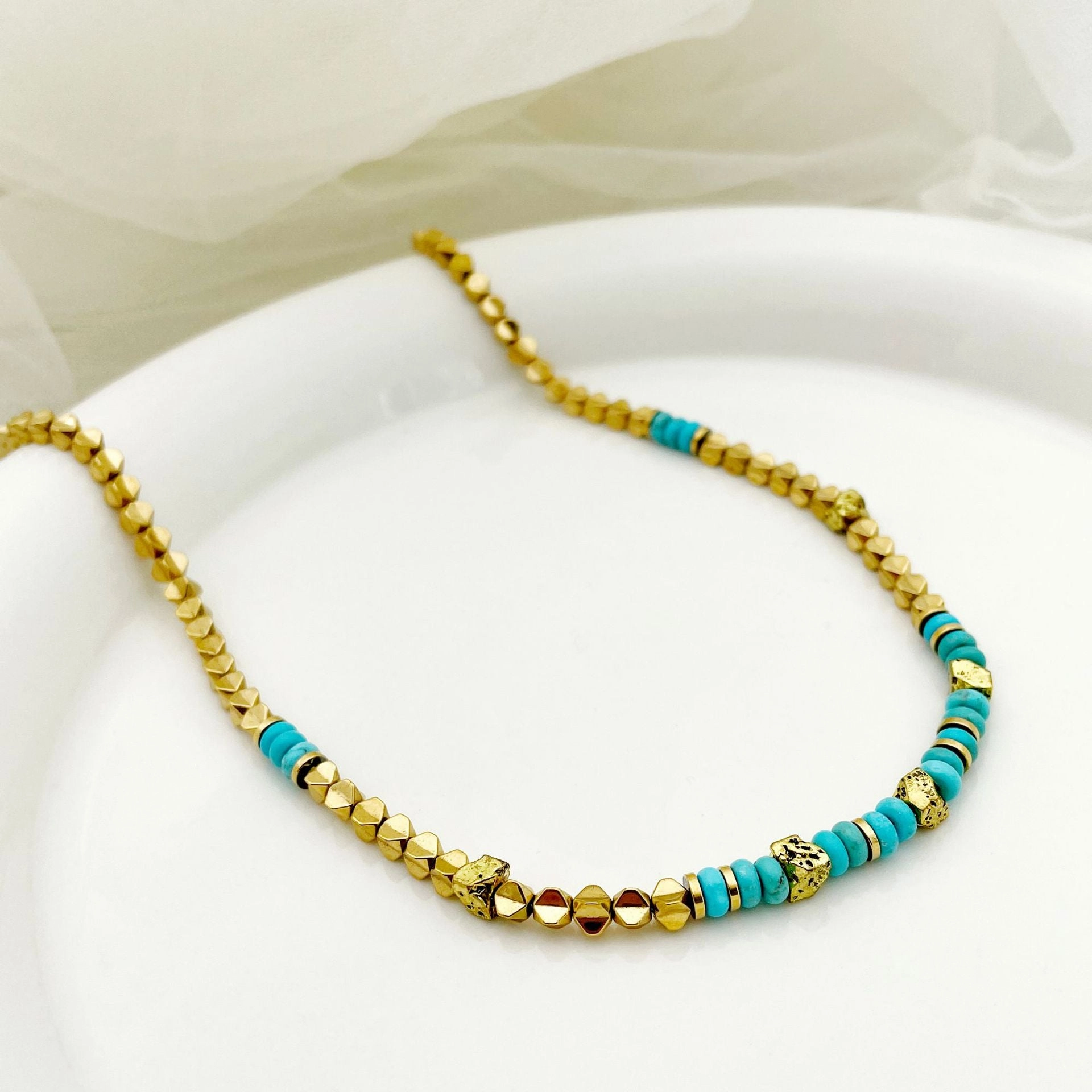 Wholesale Mix and Match Blue Natural Stone Beaded Stainless Steel Necklaces