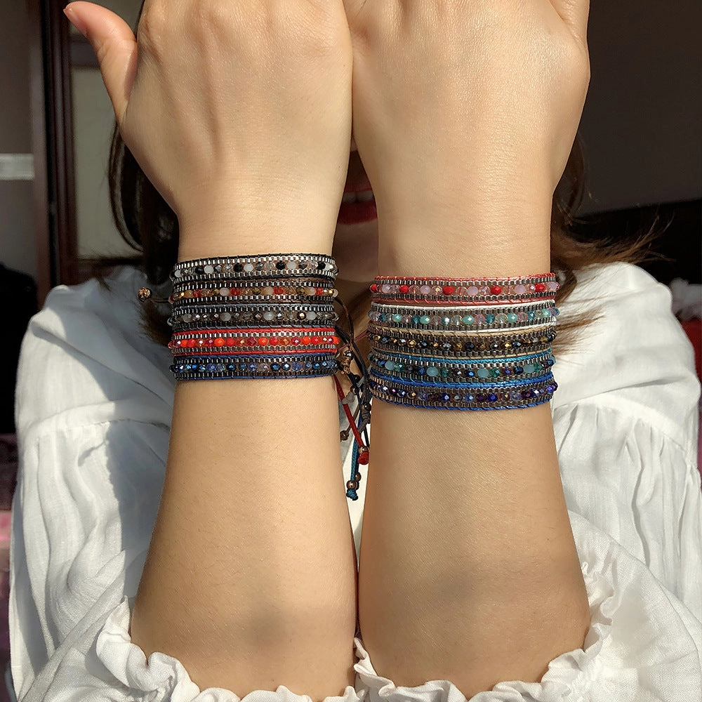 Wholesale Mixed Color Crystal Beads Multi-layer Retro Ethnic Style Bracelet