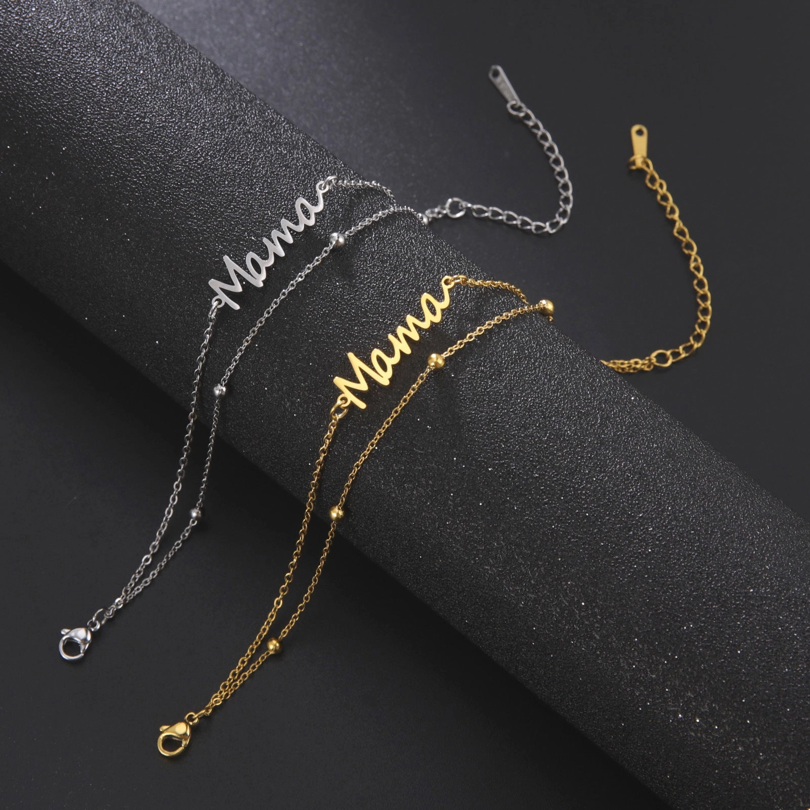 Wholesale Mom English letter stainless steel bracelet charm multi-layer bead chain