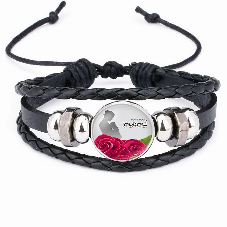 Wholesale Mom Heart Letter Crystal Cowhide Beads Bracelet