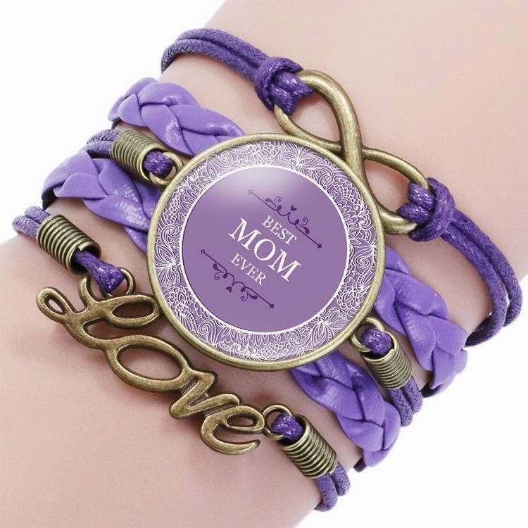 Wholesale Mom Letter Mom Time Gem Multi-layer Woven Leather Bracelet