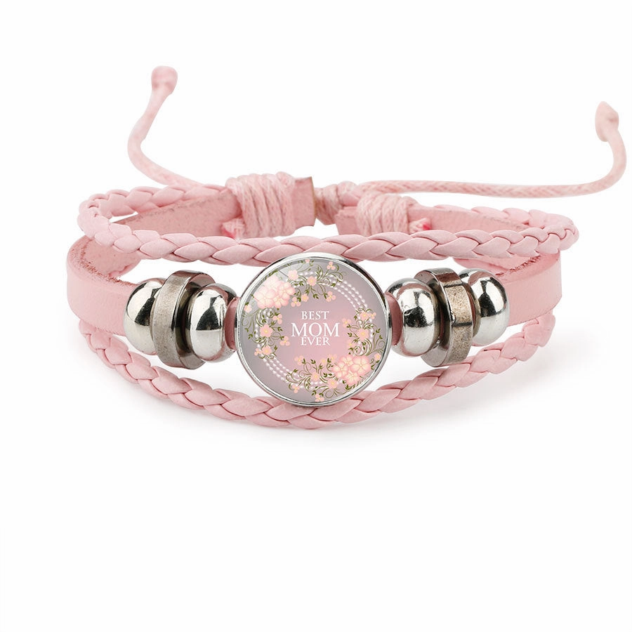 Wholesale MOM Love Handmade Beaded Rope Cowhide Bracelet