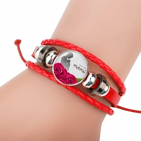 Wholesale MOM Love Handmade Beaded Rope Cowhide Bracelet