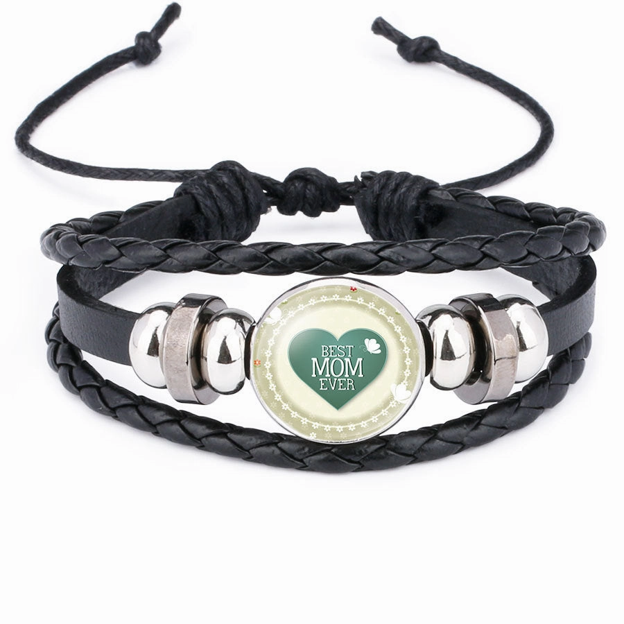 Wholesale MOM Love Handmade Beaded Rope Cowhide Bracelet