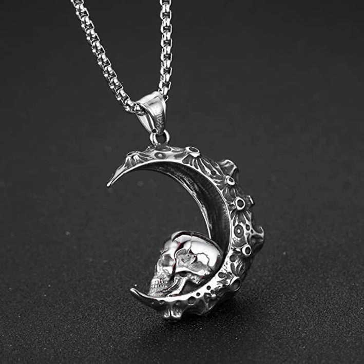 Wholesale Moon Skull Pendant Stainless Steel Necklaces