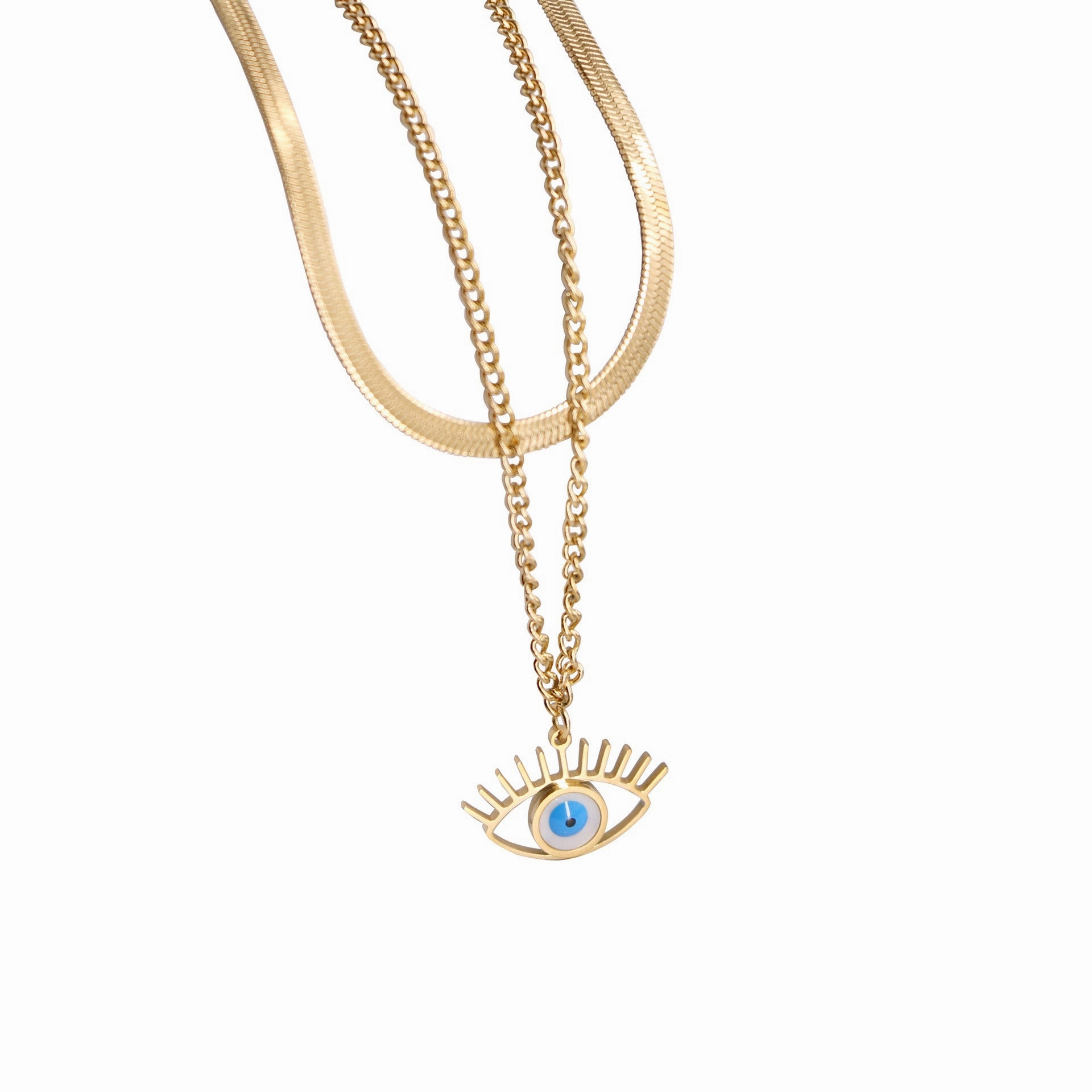 Wholesale Mother Of Fritillary Demon Eye Double Layer Titanium Steel Necklaces