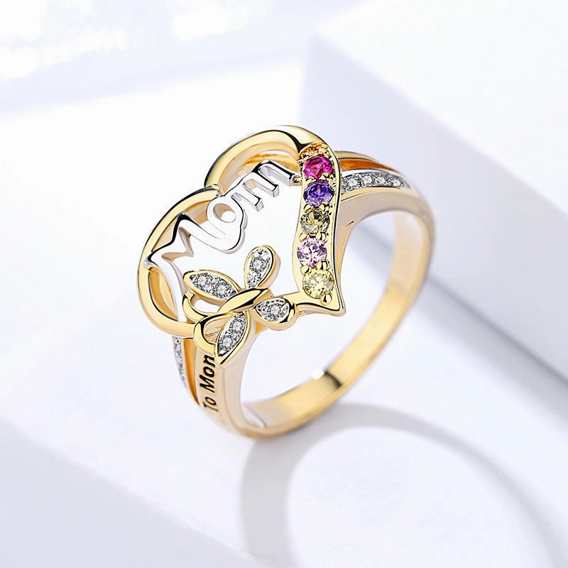 Wholesale Mother's Day Diamond Butterfly Alloy Rings