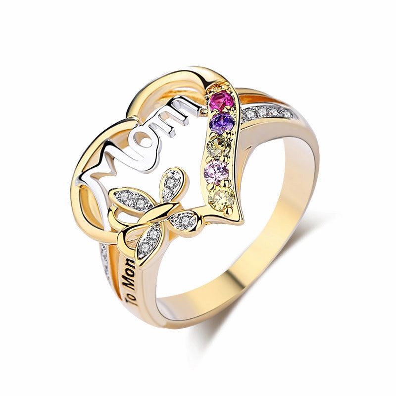 Wholesale Mother's Day Diamond Butterfly Alloy Rings
