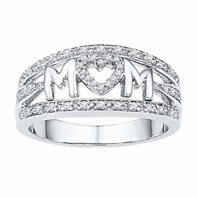 Wholesale Mother's Day Diamond-encrusted Heart Alloy Rings
