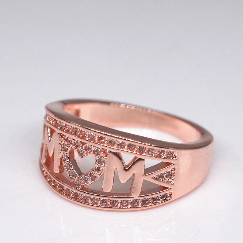 Wholesale Mother's Day Diamond-encrusted Heart Alloy Rings
