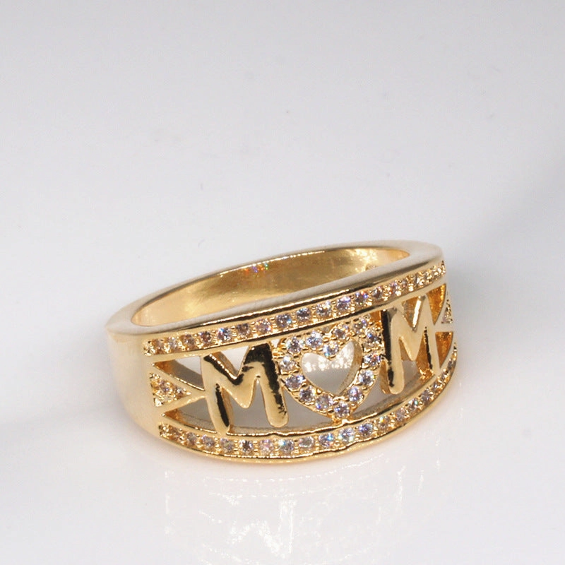 Wholesale Mother's Day Diamond-encrusted Heart Alloy Rings