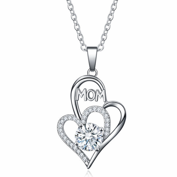 Wholesale Mother's Day Gift Copper Mom Color Heart Diamond Necklace