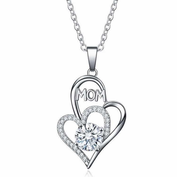 Wholesale Mother's Day Gift Copper Mom Color Heart Diamond Necklace