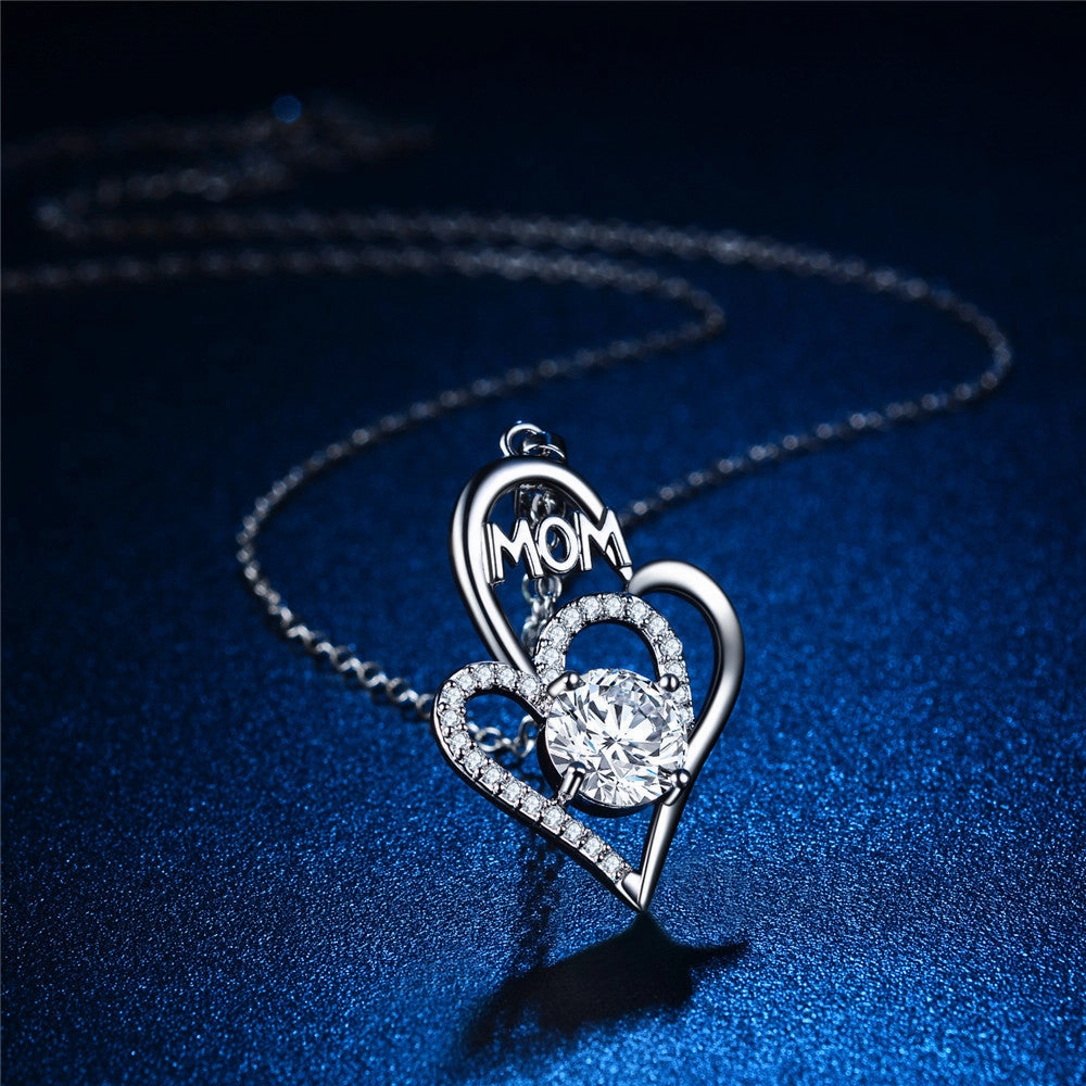 Wholesale Mother's Day Gift Copper Mom Color Heart Diamond Necklace