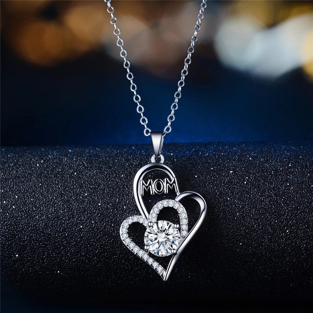 Wholesale Mother's Day Gift Copper Mom Color Heart Diamond Necklace