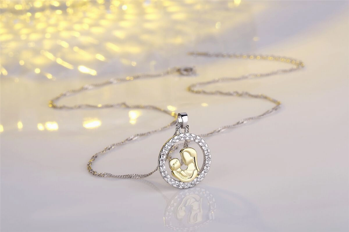 Wholesale Mother's Day Gift Copper Round Full Diamond Creative Necklace for Mothers and Children