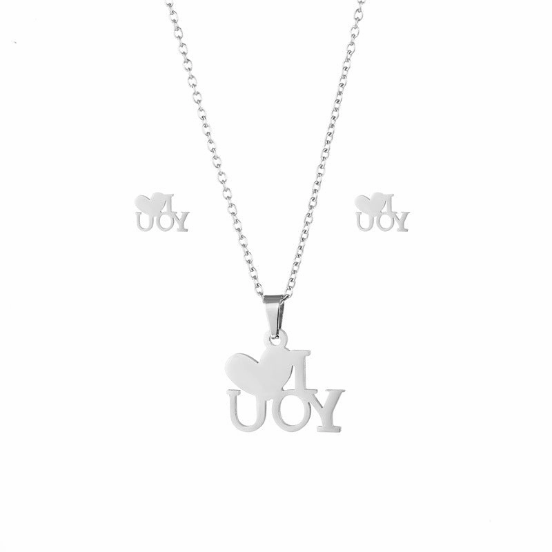 Wholesale Mother's Day Gift I Love You Heart Pendant Necklace Earrings Set