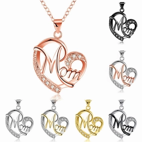 Wholesale Mother's Day Heart Shape Diamond Alloy Necklaces