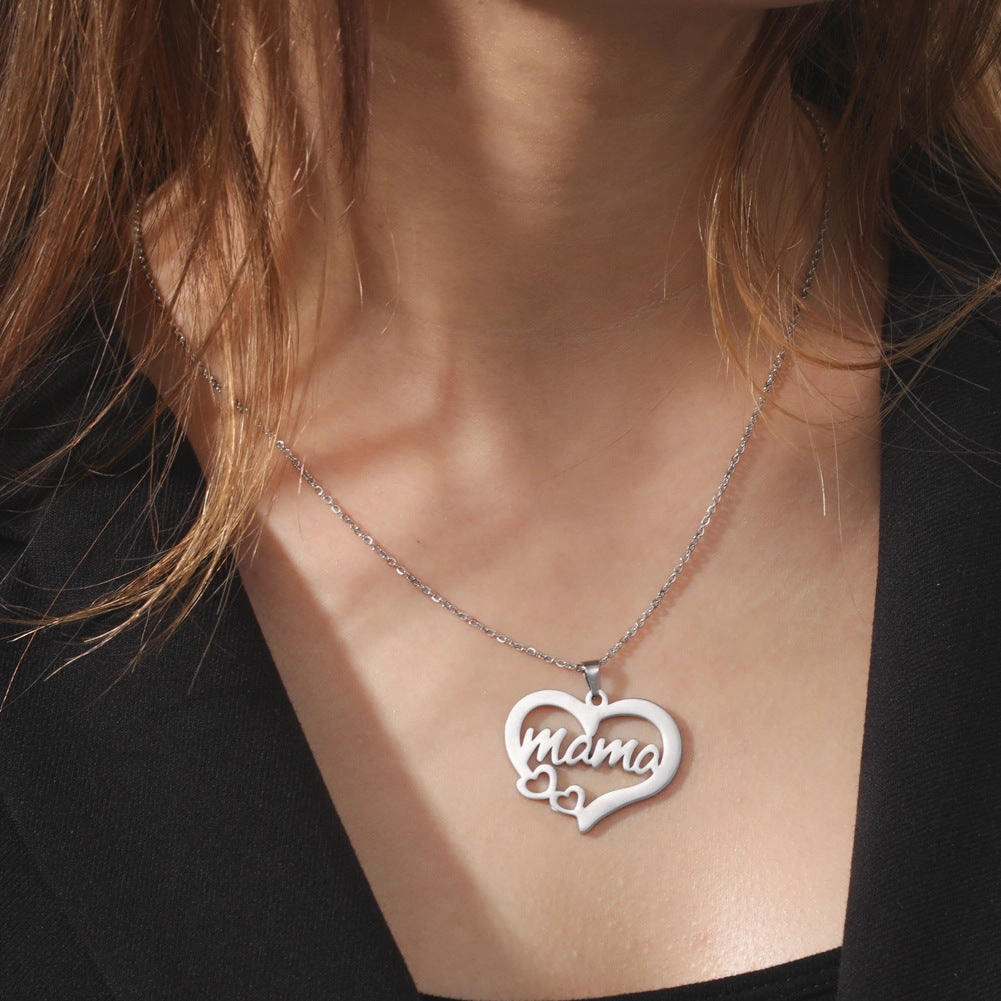Wholesale Mother's Day Hollow Size Love Mama Letter Pattern Stainless Steel Necklace