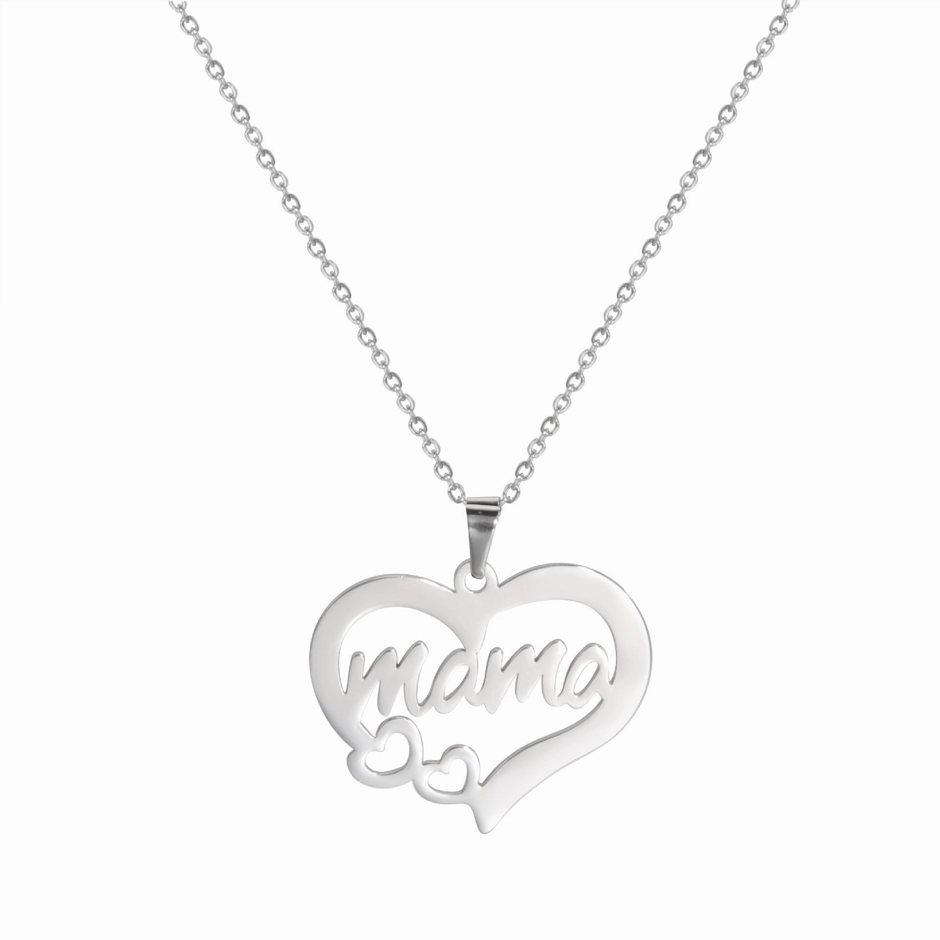 Wholesale Mother's Day Hollow Size Love Mama Letter Pattern Stainless Steel Necklace
