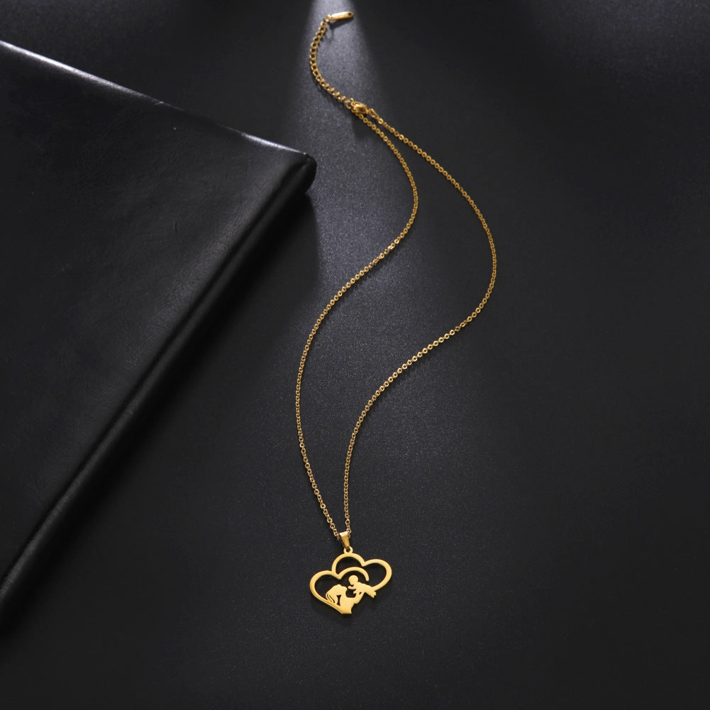 Wholesale Mother's Day Hollowed Out Stacked Love Mother Holding Baby Silhouette Stainless Steel Necklace