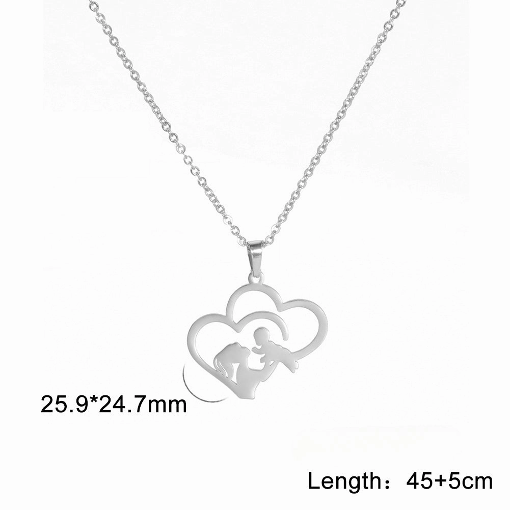 Wholesale Mother's Day Hollowed Out Stacked Love Mother Holding Baby Silhouette Stainless Steel Necklace