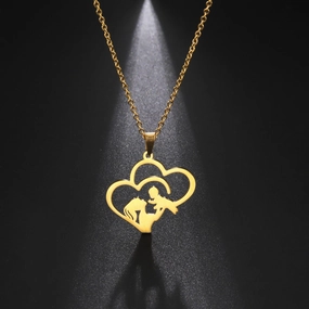 Wholesale Mother's Day Hollowed Out Stacked Love Mother Holding Baby Silhouette Stainless Steel Necklace