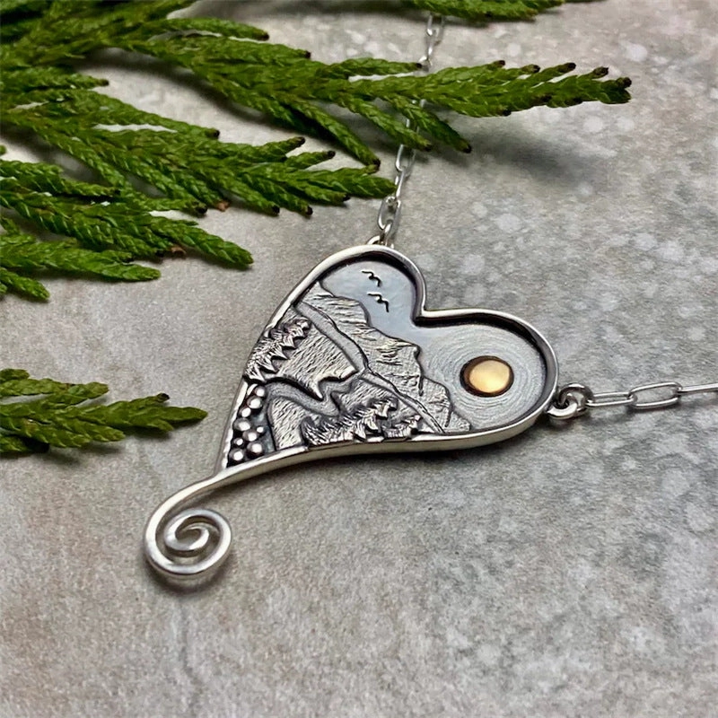 Wholesale Mountain River Sun Delicate Pendant Necklace Alloy