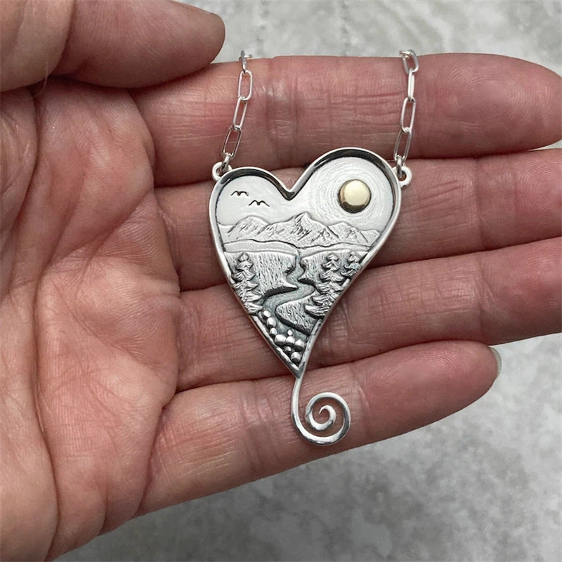 Wholesale Mountain River Sun Delicate Pendant Necklace Alloy