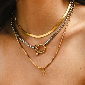 Wholesale Mountaineering buckle necklace 18k gold-plated stainless steel box chain necklace for women and men