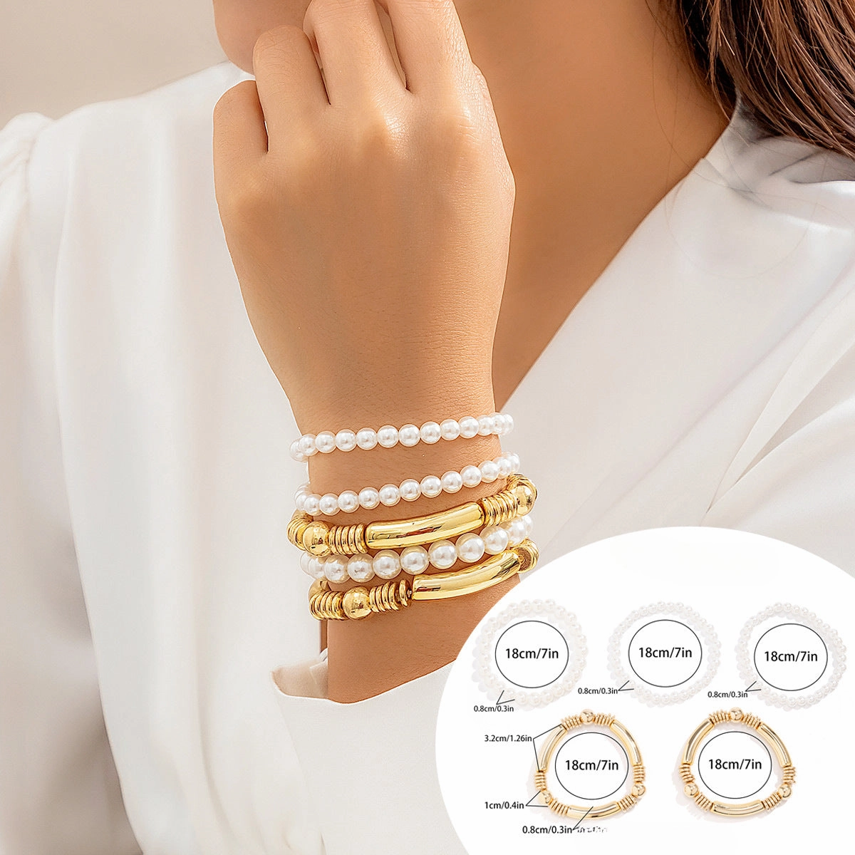 Wholesale Multi-layer Bead Stacked Metal Bracelet Set