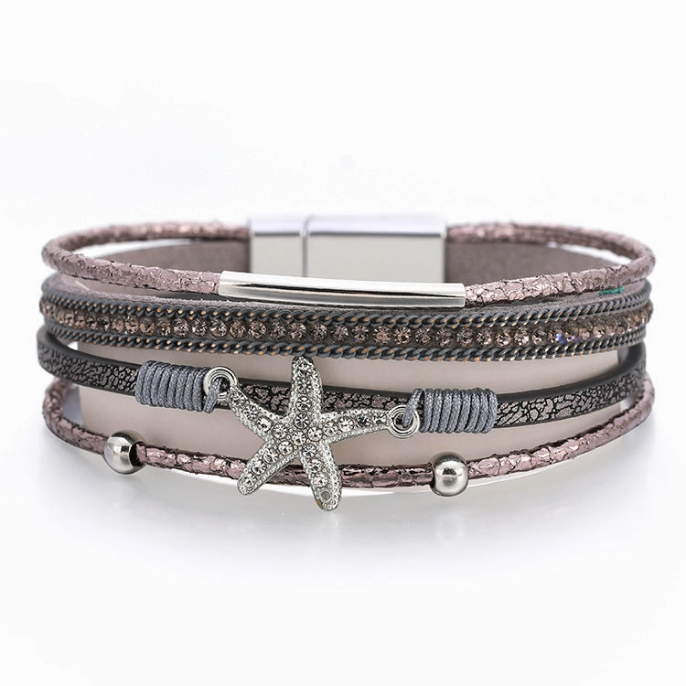 Wholesale Multi-layer Diamond Starfish Bracelet