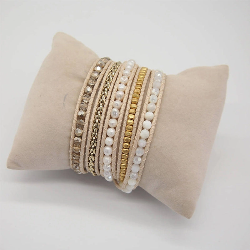 Wholesale Multi-layer Freshwater Pearl Wrap Crystal Bracelet