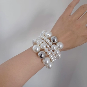 Wholesale Multi-layer Pearl Wrapped Alloy Bracelets