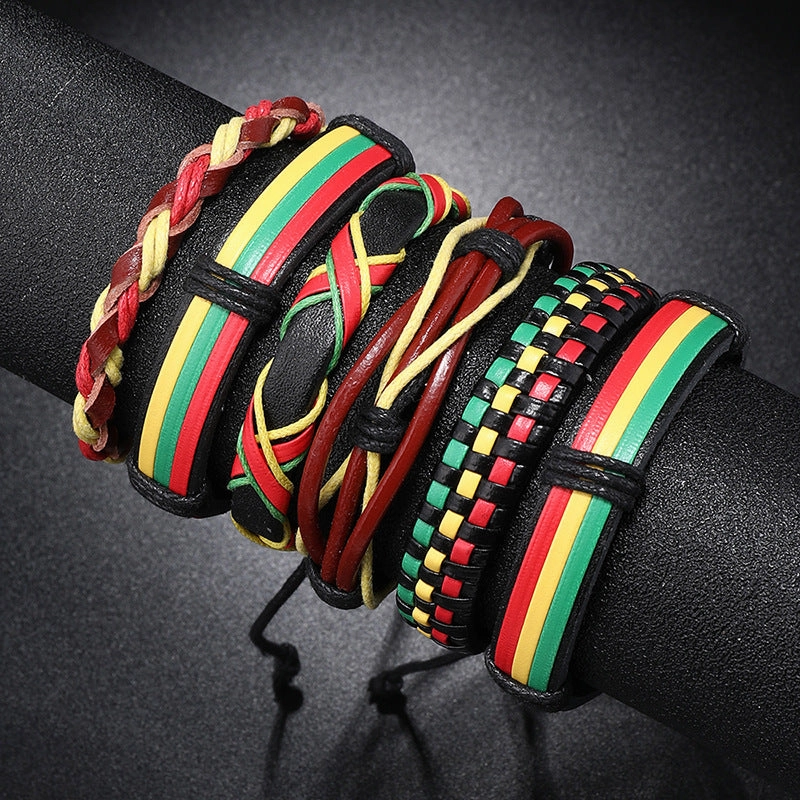 Wholesale Multi-layer Red Yellow Green Handwoven Leather Bracelet