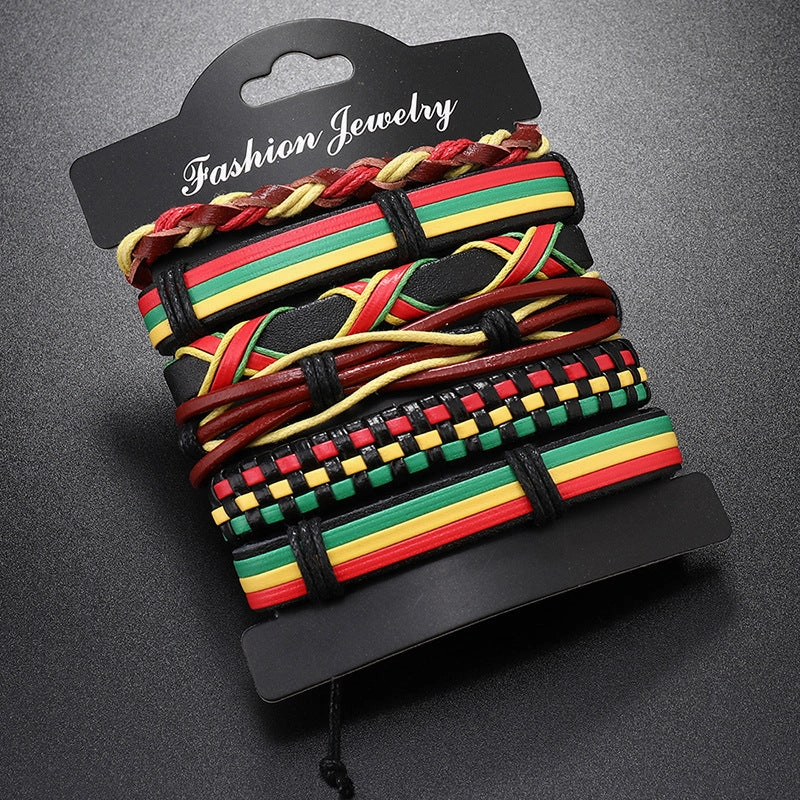 Wholesale Multi-layer Red Yellow Green Handwoven Leather Bracelet