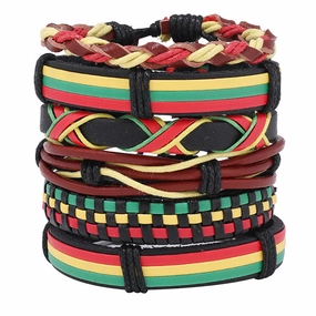 Wholesale Multi-layer Red Yellow Green Handwoven Leather Bracelet