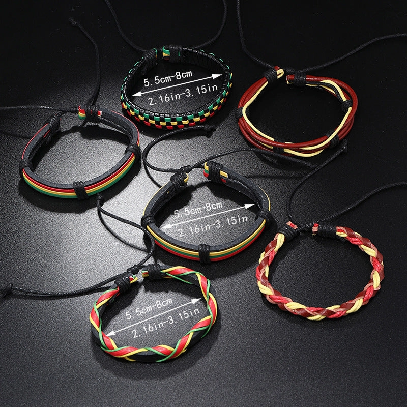 Wholesale Multi-layer Red Yellow Green Handwoven Leather Bracelet