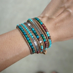 Wholesale Multi-layer Winding Black Cholesteryl Crystal Beads Natural Turquoise Hand-woven Bracelet