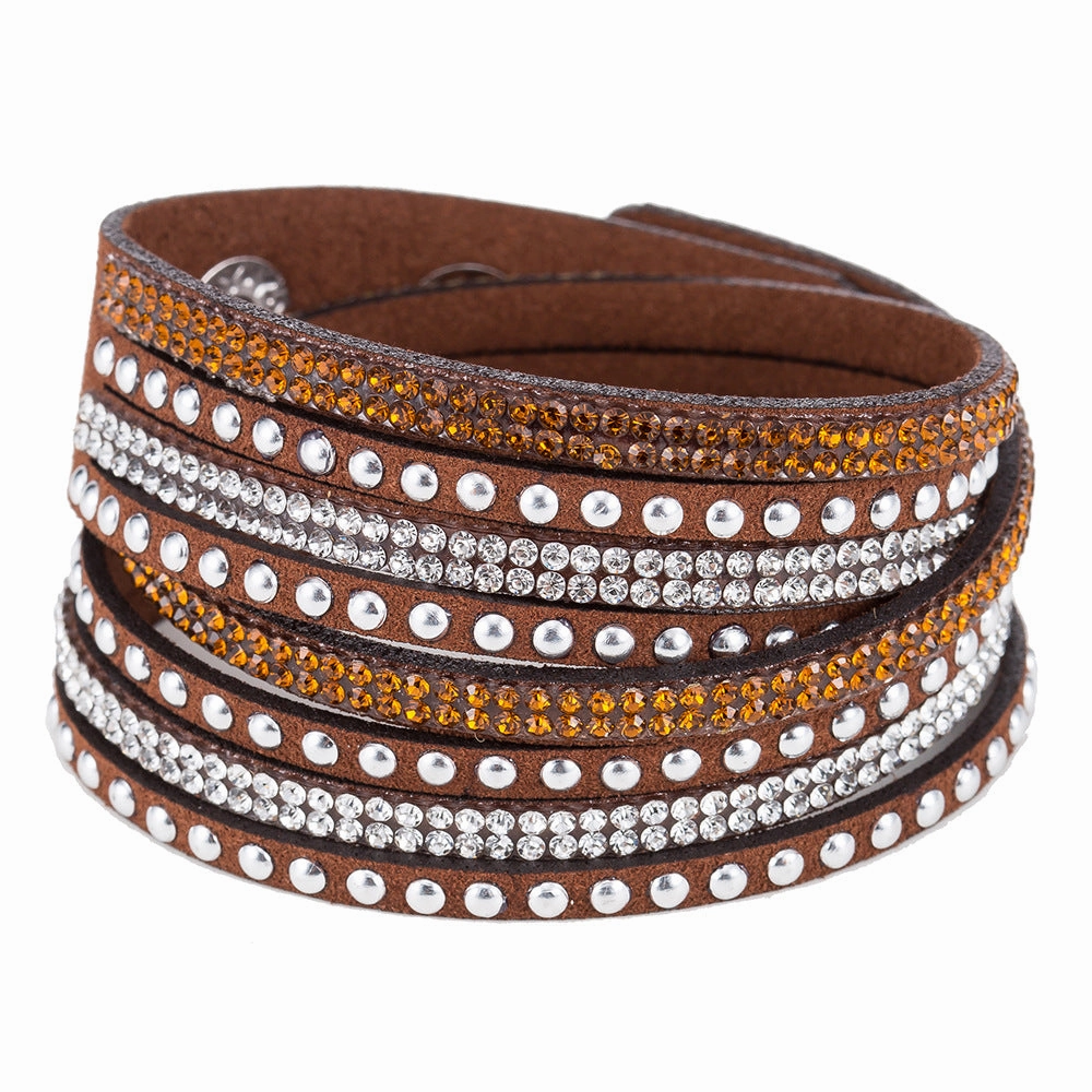 Wholesale Multi-layer Winding Diamond Inlaid Alloy Bracelets